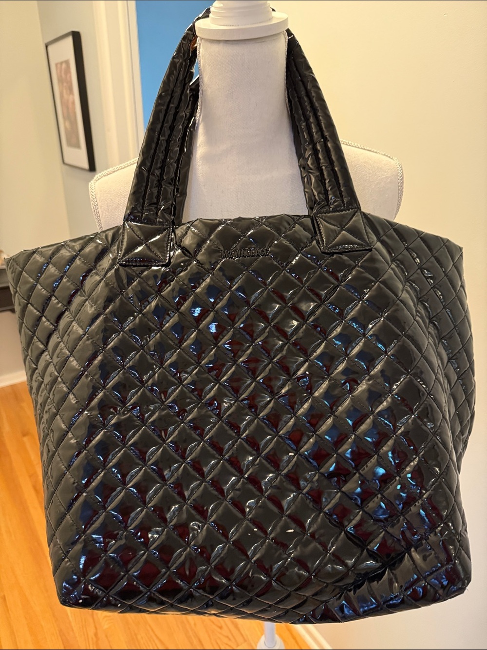 Black Quilted Patent Tote Bag - Women's Fashion Tote